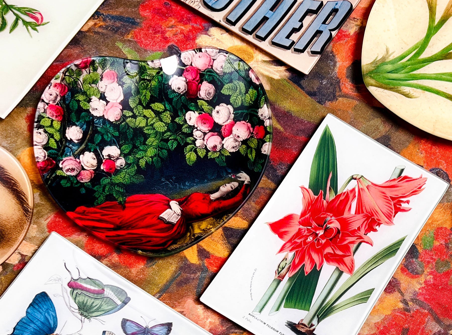 John Derian 'Hippeastrum Orange' Rectangular Tray, 13 x 20cm