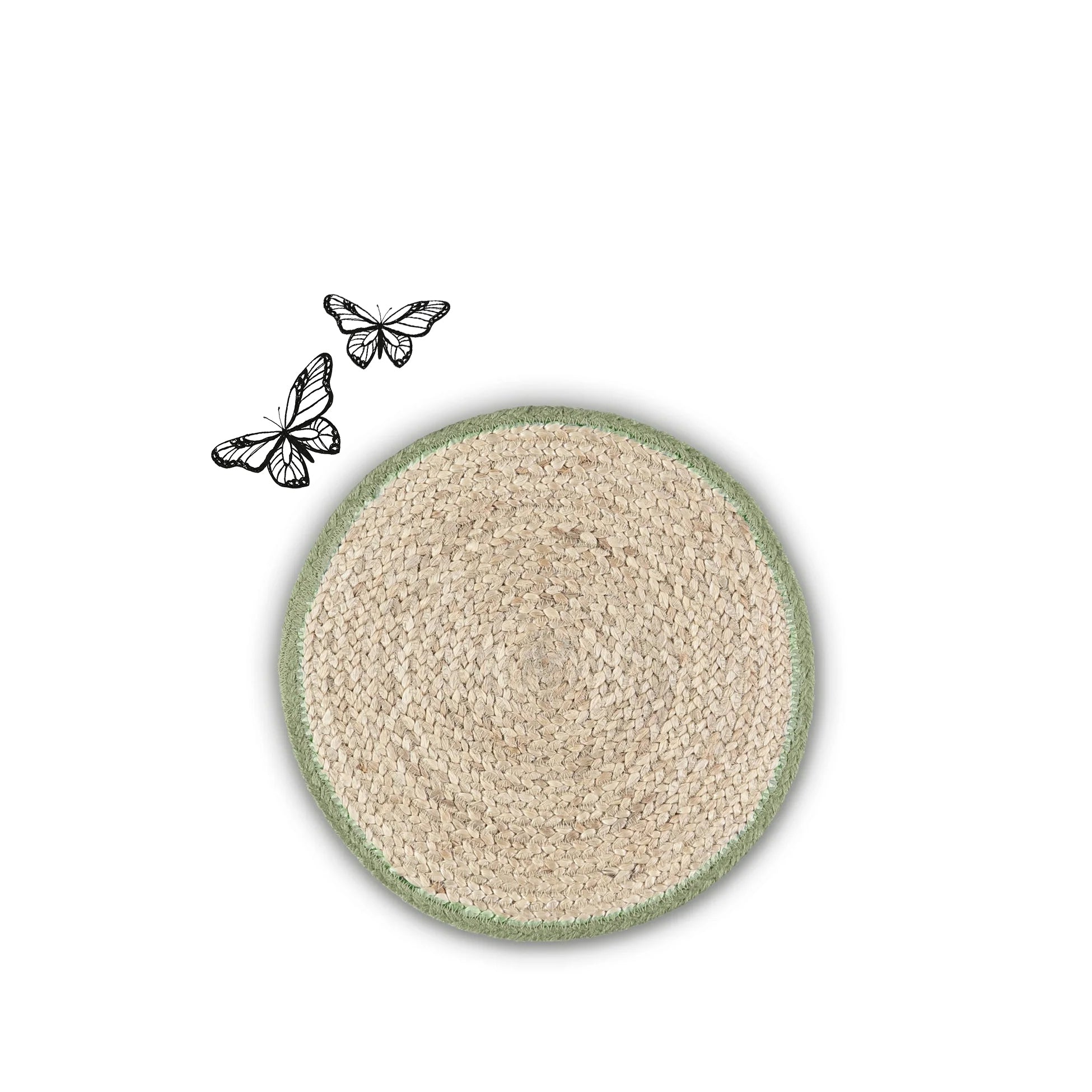 Jute Placemats with Pale Green Border in Basket, Set of Six