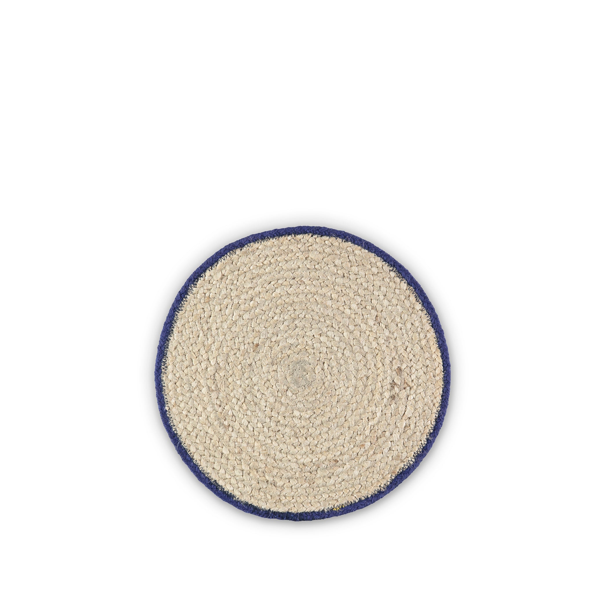 Jute Placemats with Dark Blue Border in Basket, Set of Six