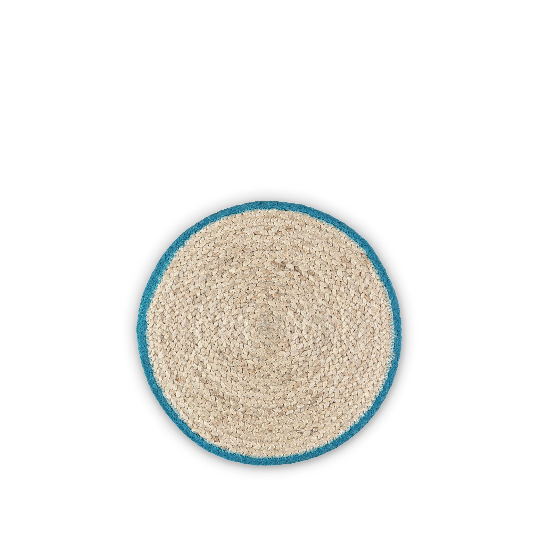 Jute Placemats with Light Blue Border in Basket, Set of Six