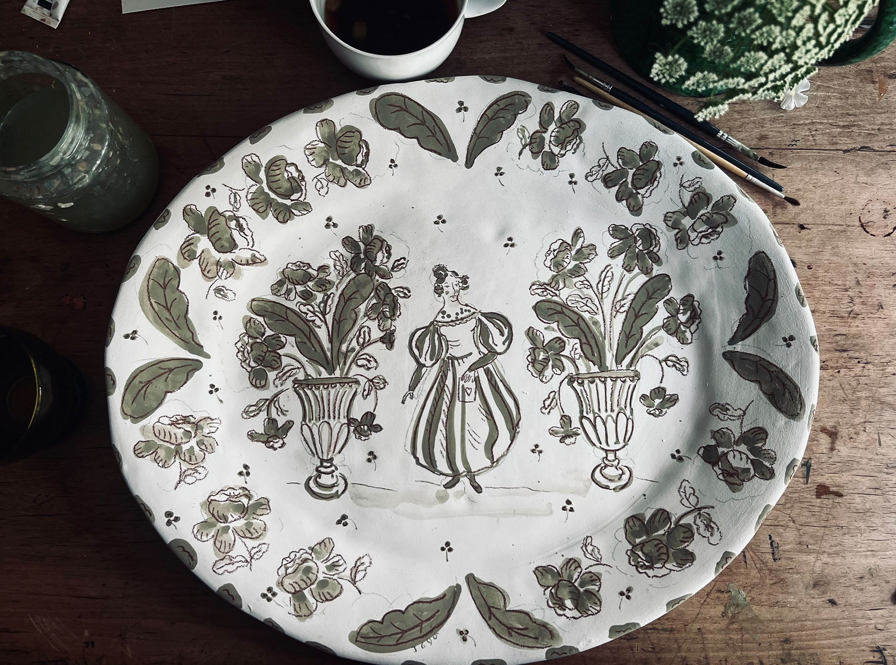 Lady Clover Hand-painted Serving Bowl