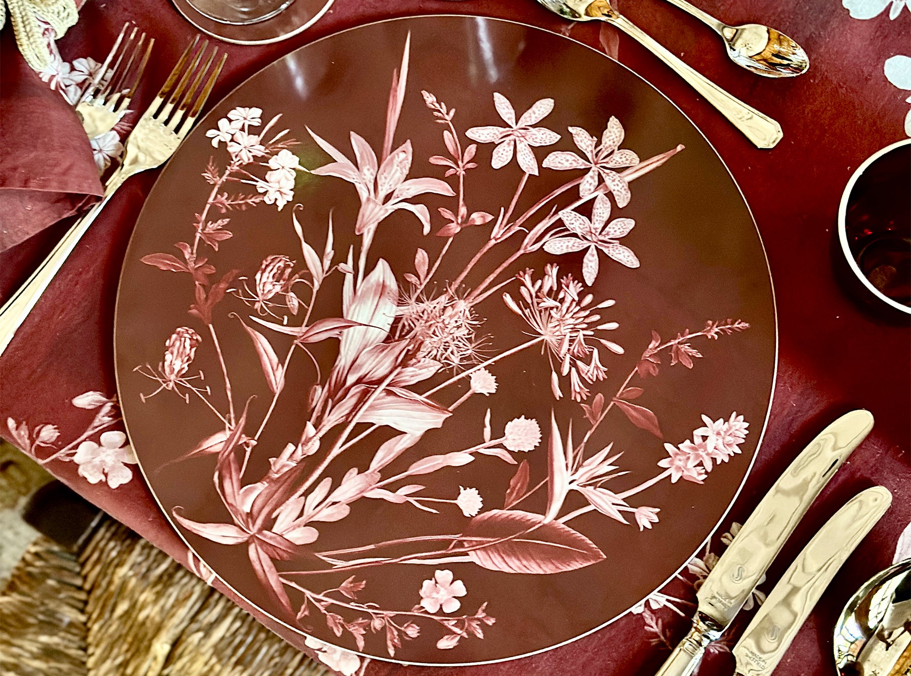 Round 'African Flower' Cork-Backed Placemat, 34cm