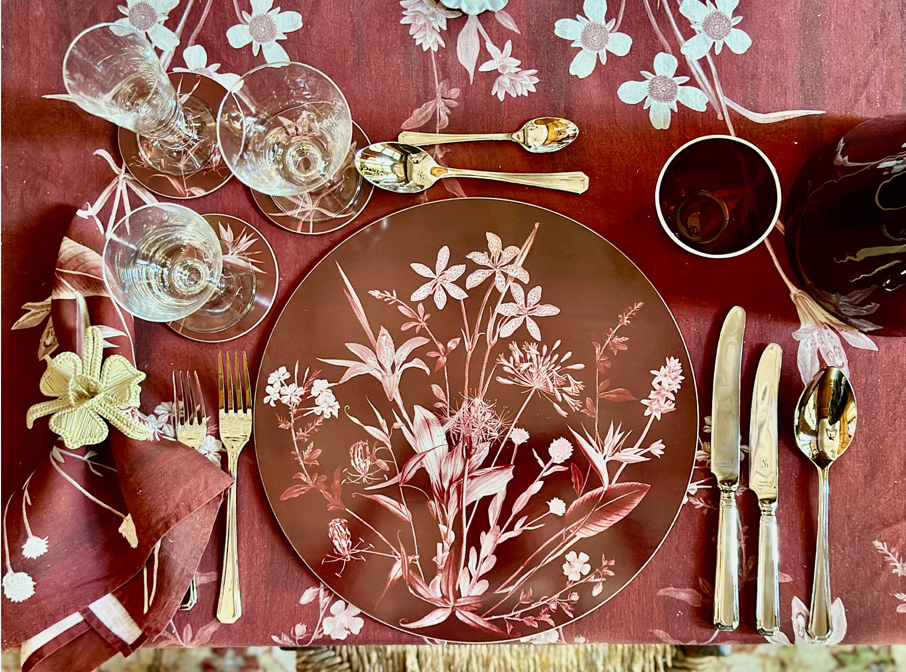 Round 'African Flower' Cork-Backed Placemat, 34cm