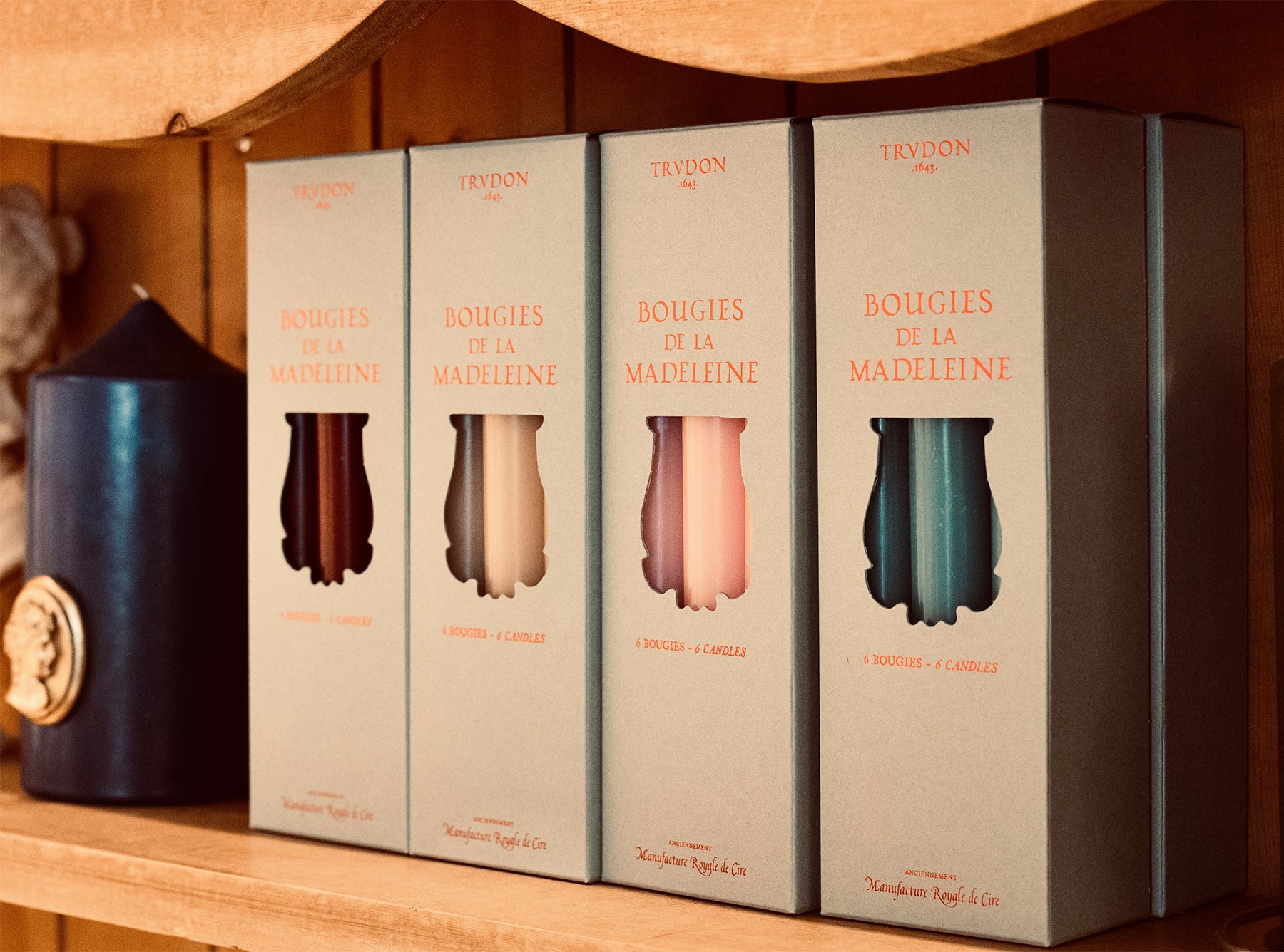 Set of Six Madeleine Candles in Pink, 20cm