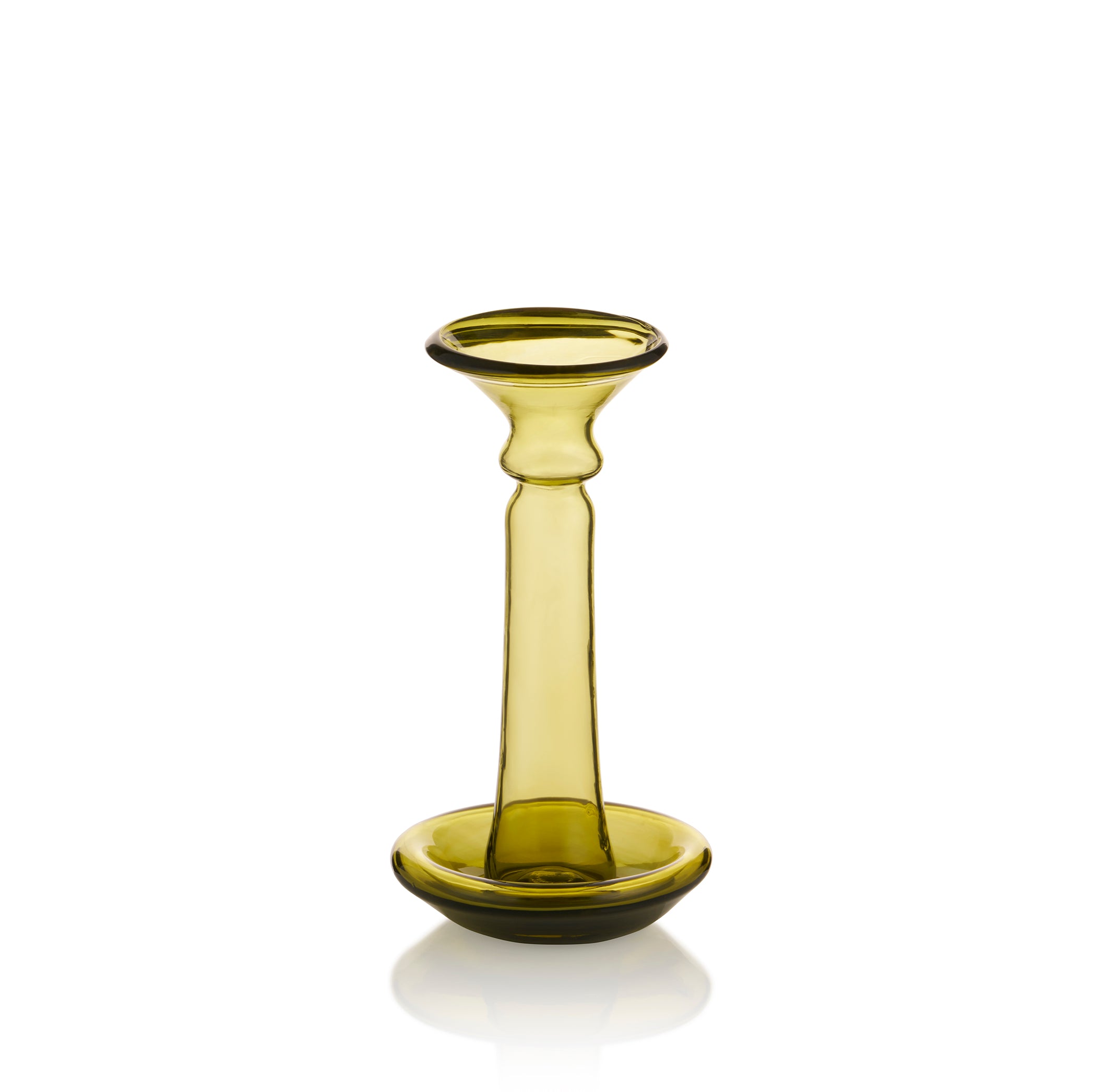 Handblown Recycled Glass Candlestick in Honey Brown, Large 20cm