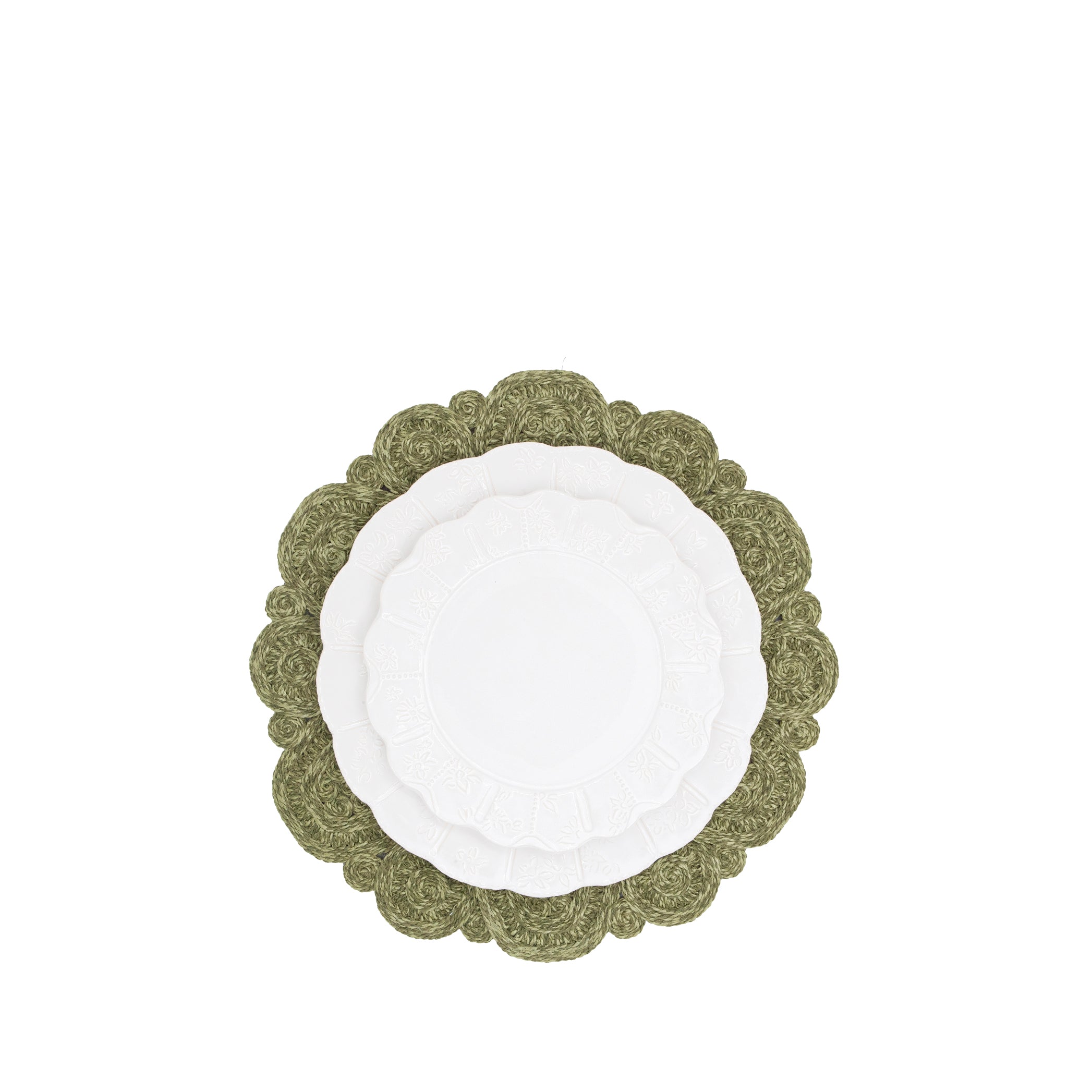 'Lena' Handwoven Flower Placemat Straw Effect in Green, 40cm