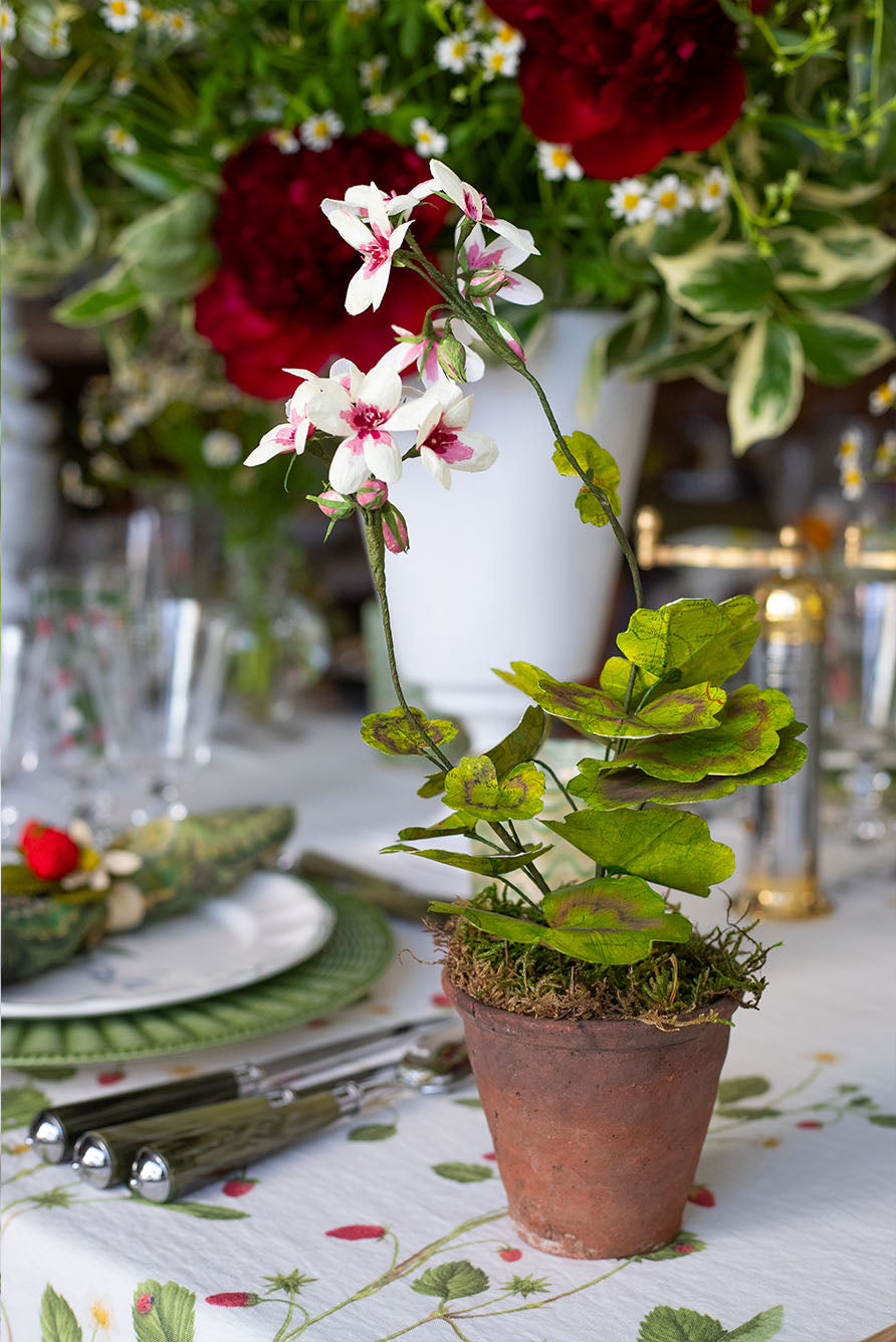 Light Pink Geranium Paper Flowers & Clay Pot