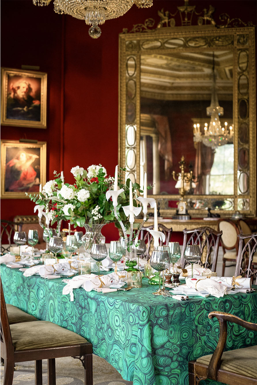 'Malachite' Linen Tablecloth in Emerald Green
