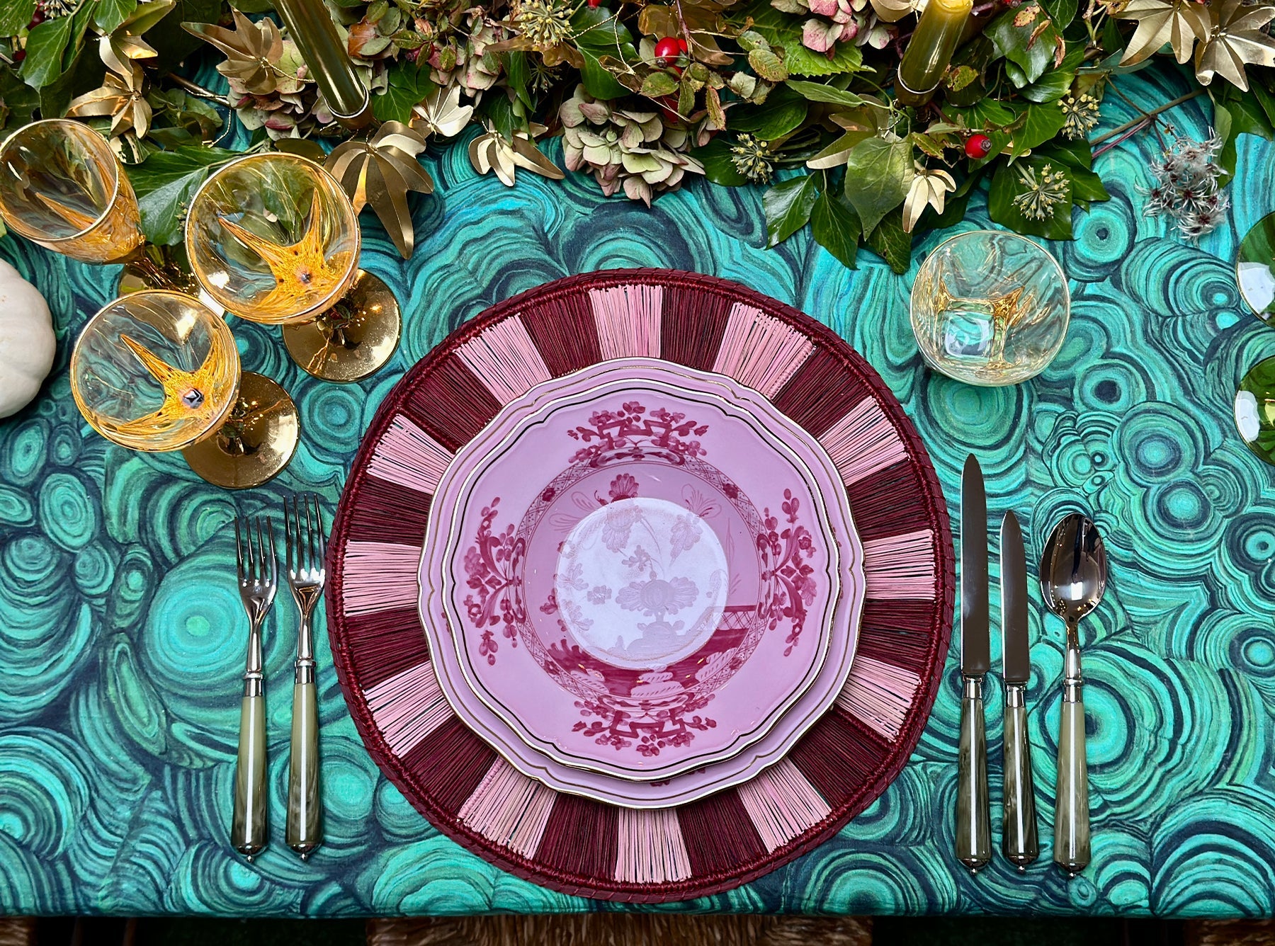 'Malachite' Linen Tablecloth in Emerald Green