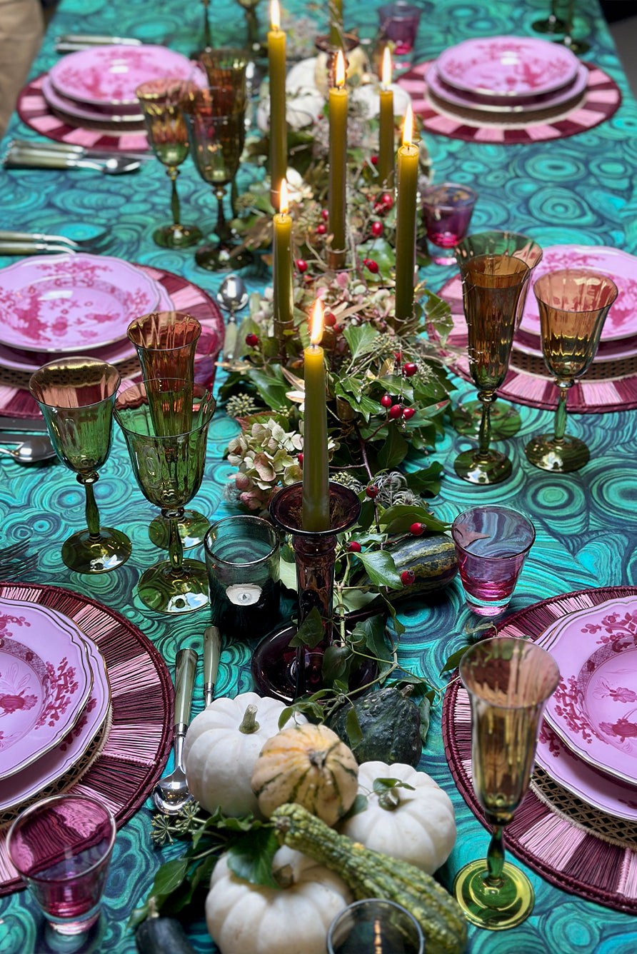 'Malachite' Linen Tablecloth in Emerald Green