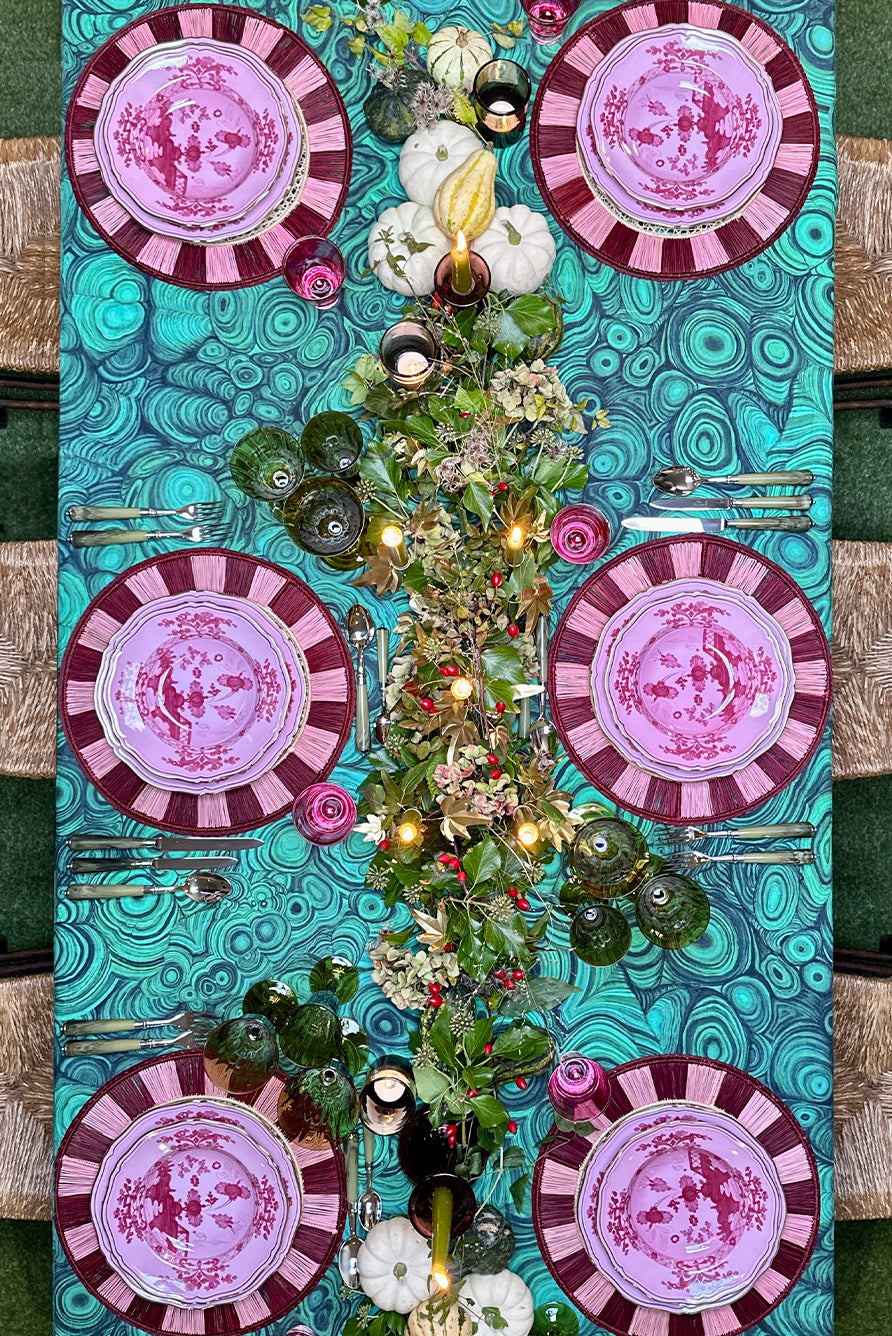 'Malachite' Linen Tablecloth in Emerald Green