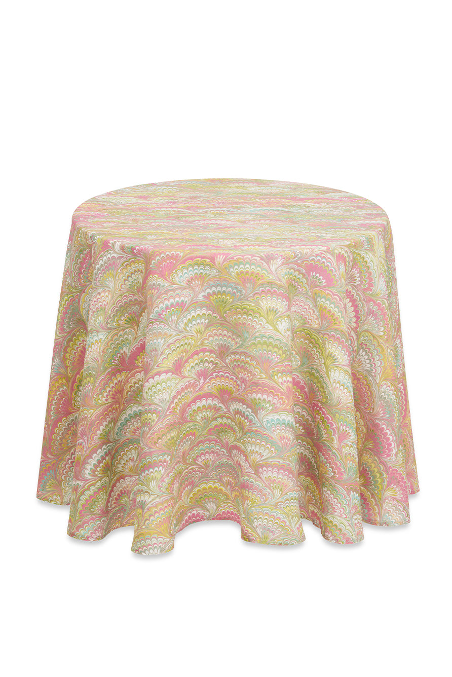 'Marble Fan' Round Occasional Linen Tablecloth, 165cm