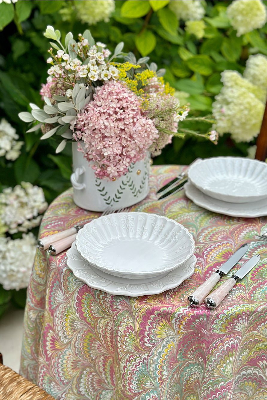 'Marble Fan' Round Occasional Linen Tablecloth, 165cm