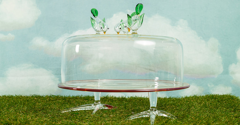 Handblown Glass Chick Cake Stand, 30cm