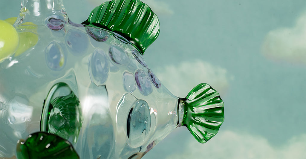 Handblown Glass Fish Decanter in Green and Purple, 25cm