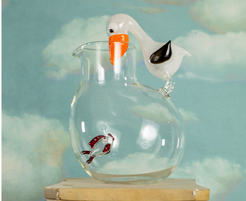 Handblown Glass Toucan and Flower Jug, 25cm