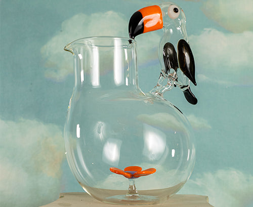 Handblown Glass Pelican and Fish Jug, 25cm