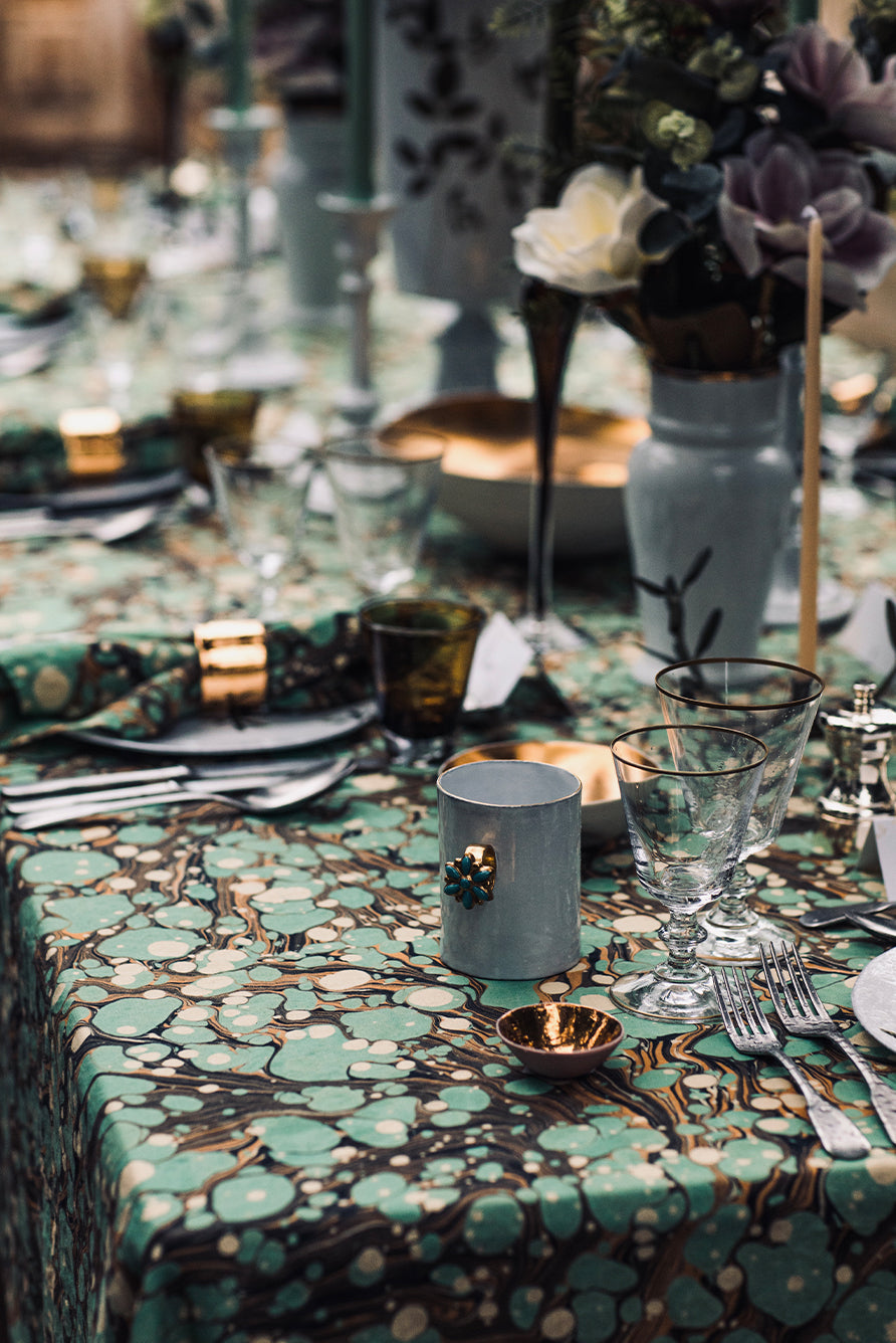 Summerill & Bishop x MatchesFashion Marble Tablecloth in Green & White