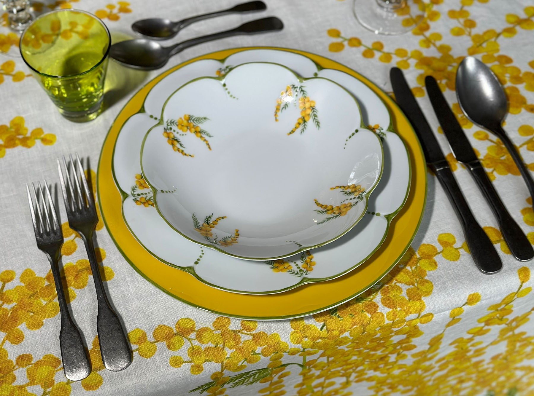 Mimosa Yellow Rim Hand-Painted Porcelain Charger Plate, 30cm