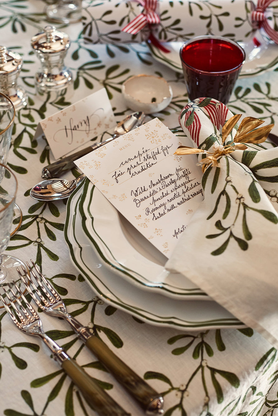 'Mistletoe Kiss' Linen Napkin, 50x50cm