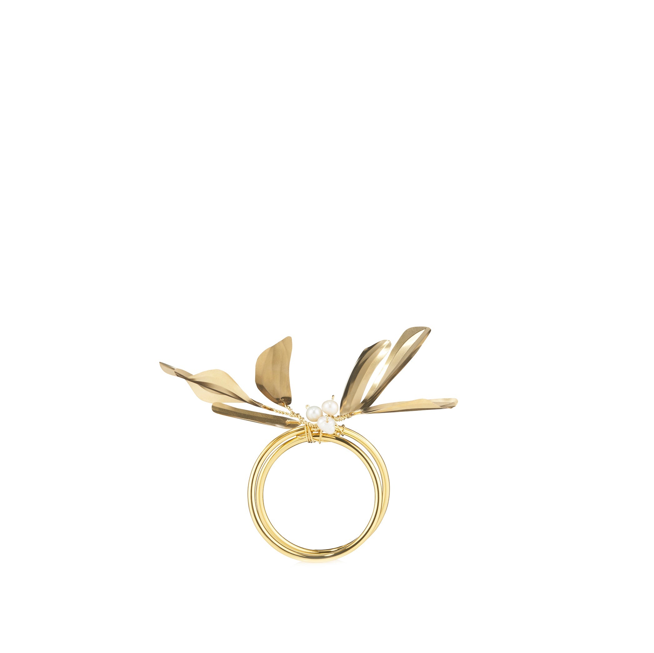 Mistletoe Brass and Fresh Water Pearl Napkin Ring