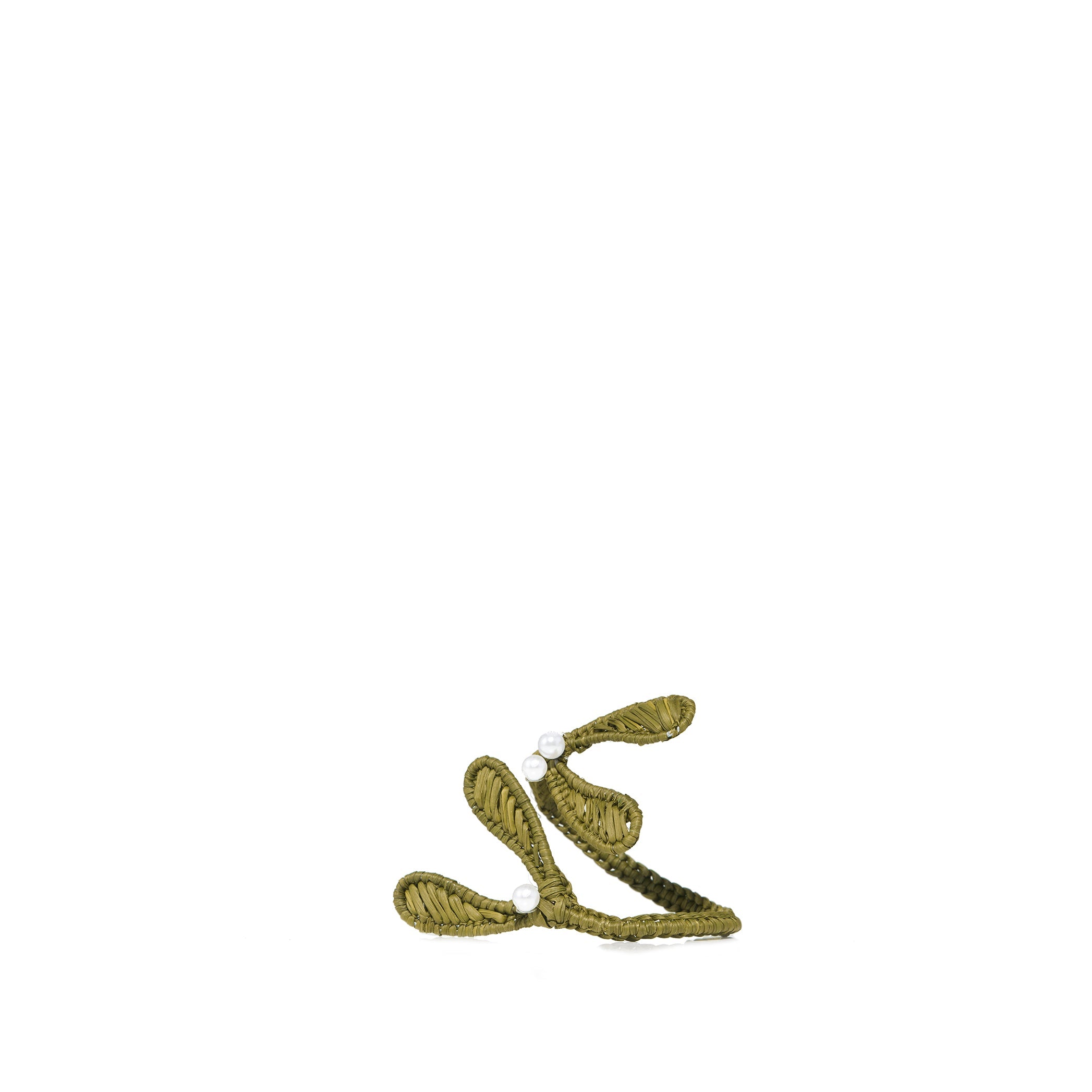 Handwoven Green Mistletoe & Custom Pearls Napkin Ring