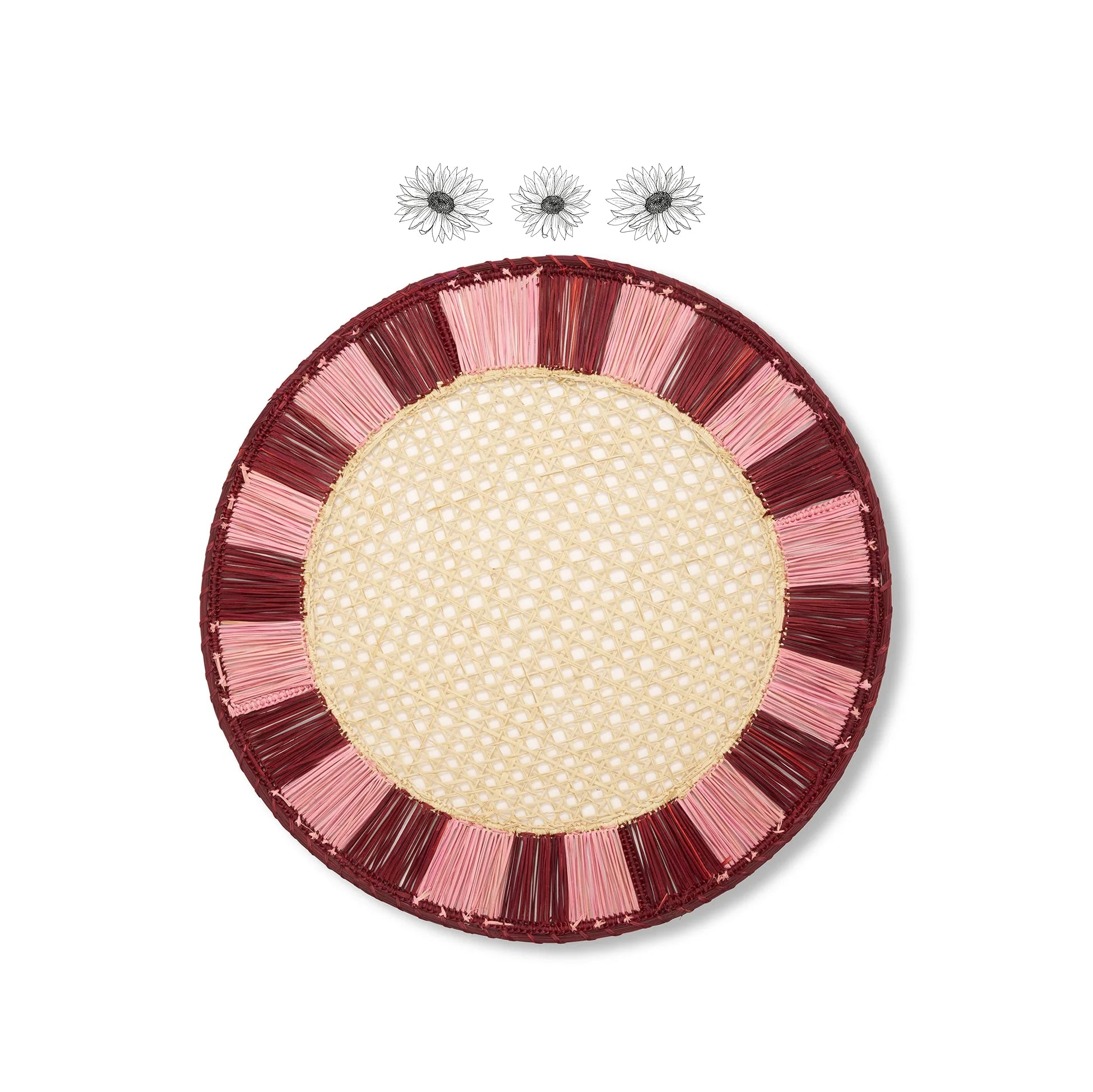 Striped Border Placemat in Burgundy and Pink, 39cm