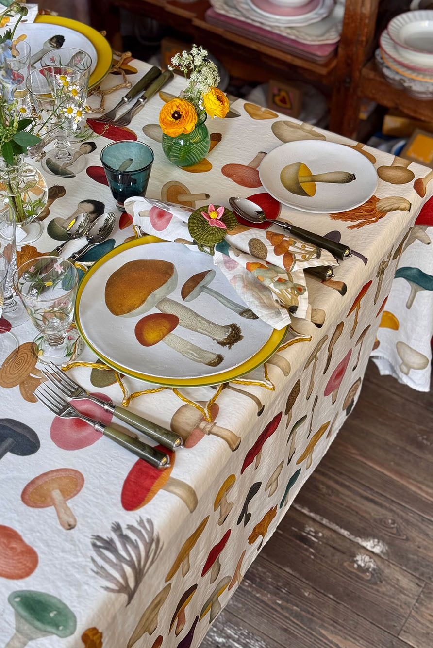 S&B x John Derian White 'Fungi' Linen Tablecloth