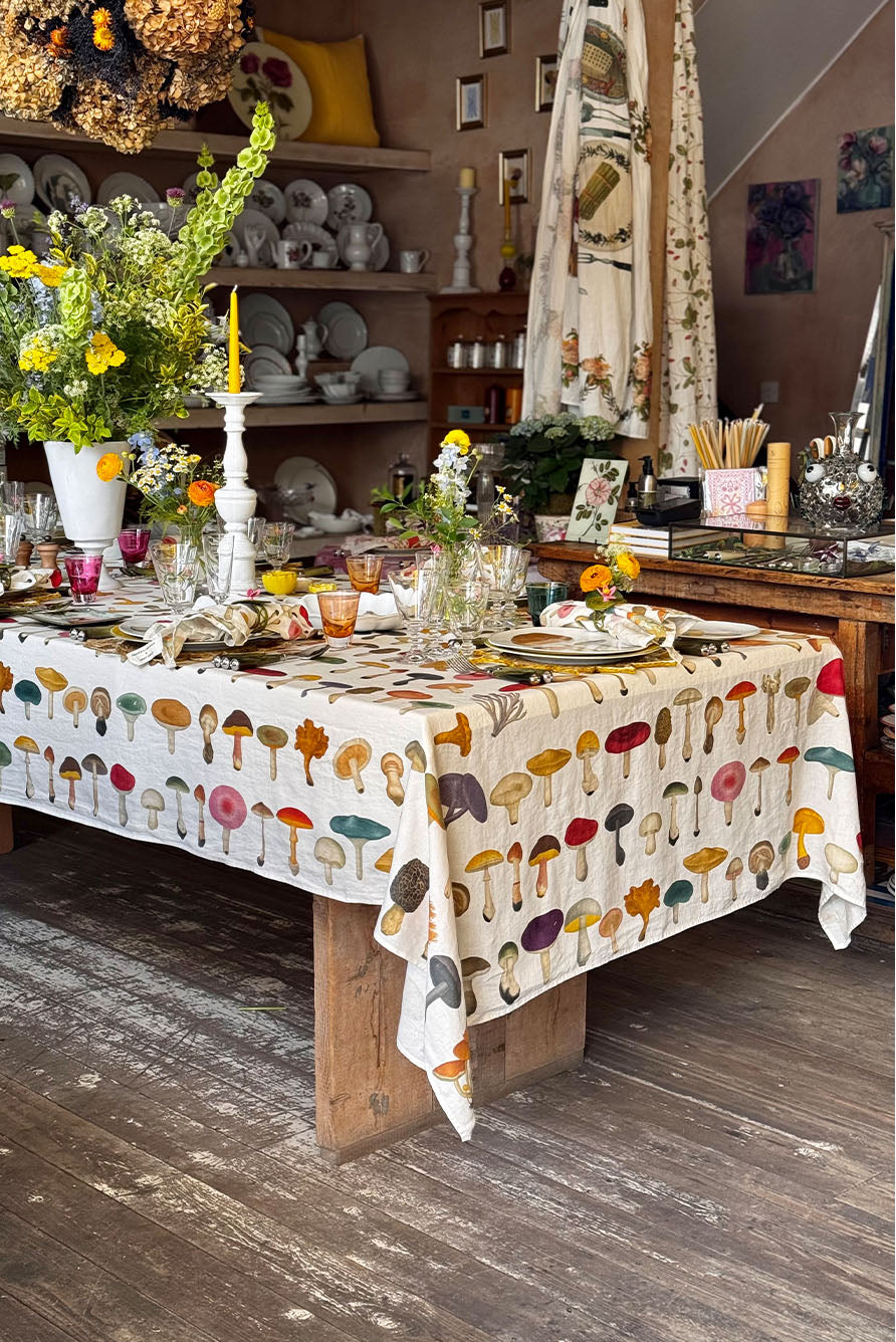 S&B x John Derian White 'Fungi' Linen Tablecloth