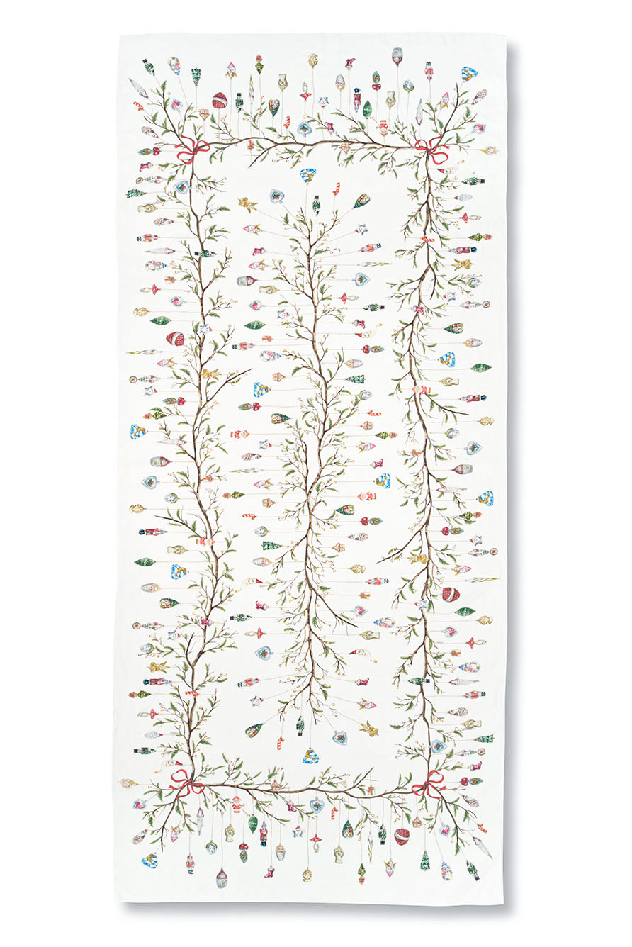 'Christmas Ornaments' Linen Tablecloth