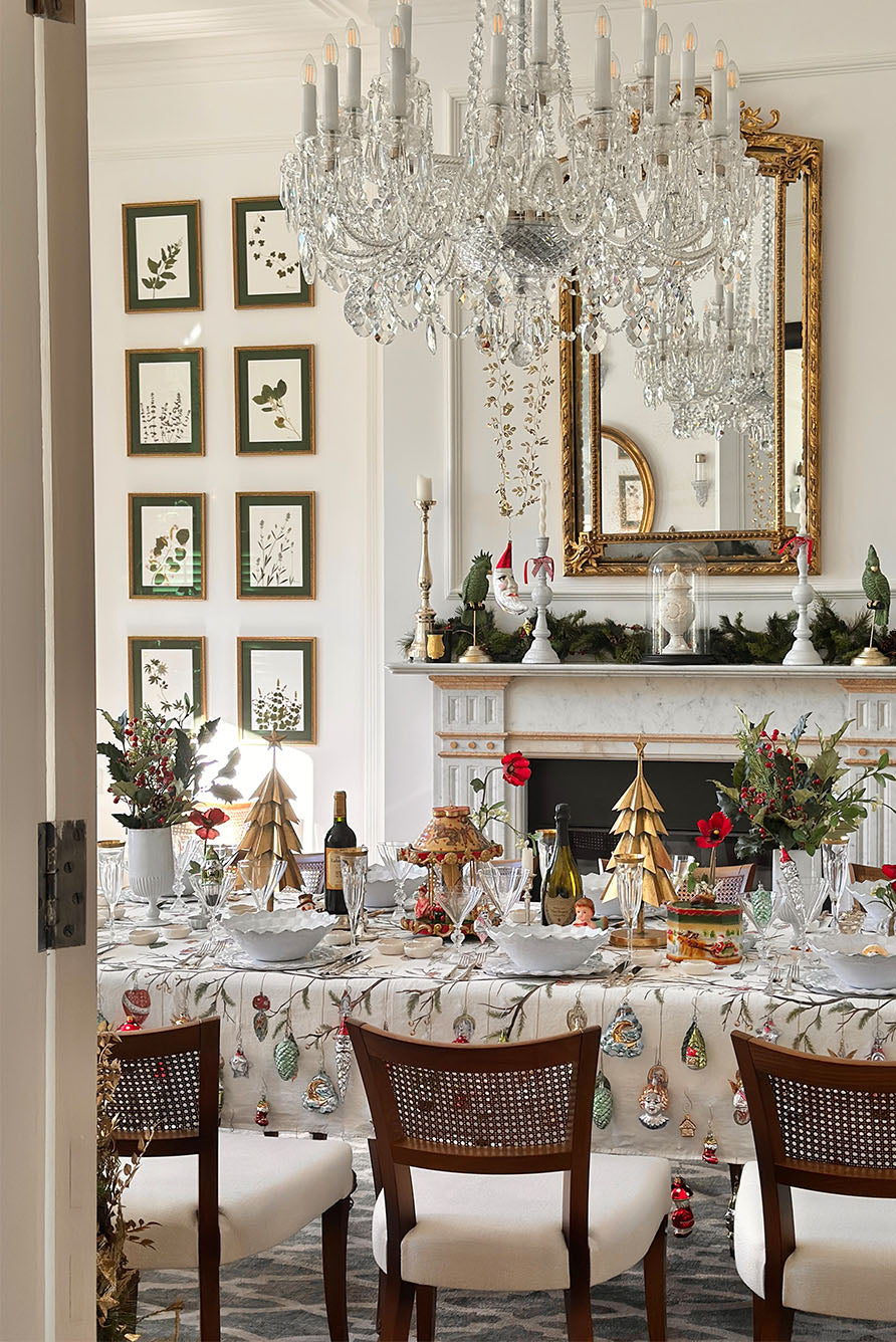 'Christmas Ornaments' Linen Tablecloth