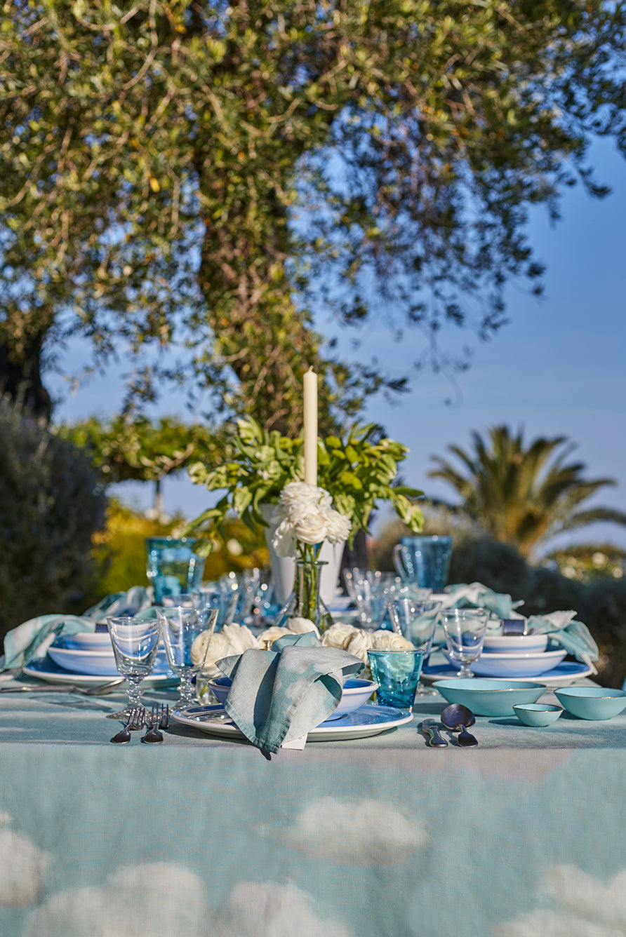 'Nuages' Cloud Linen Tablecloth in Blue