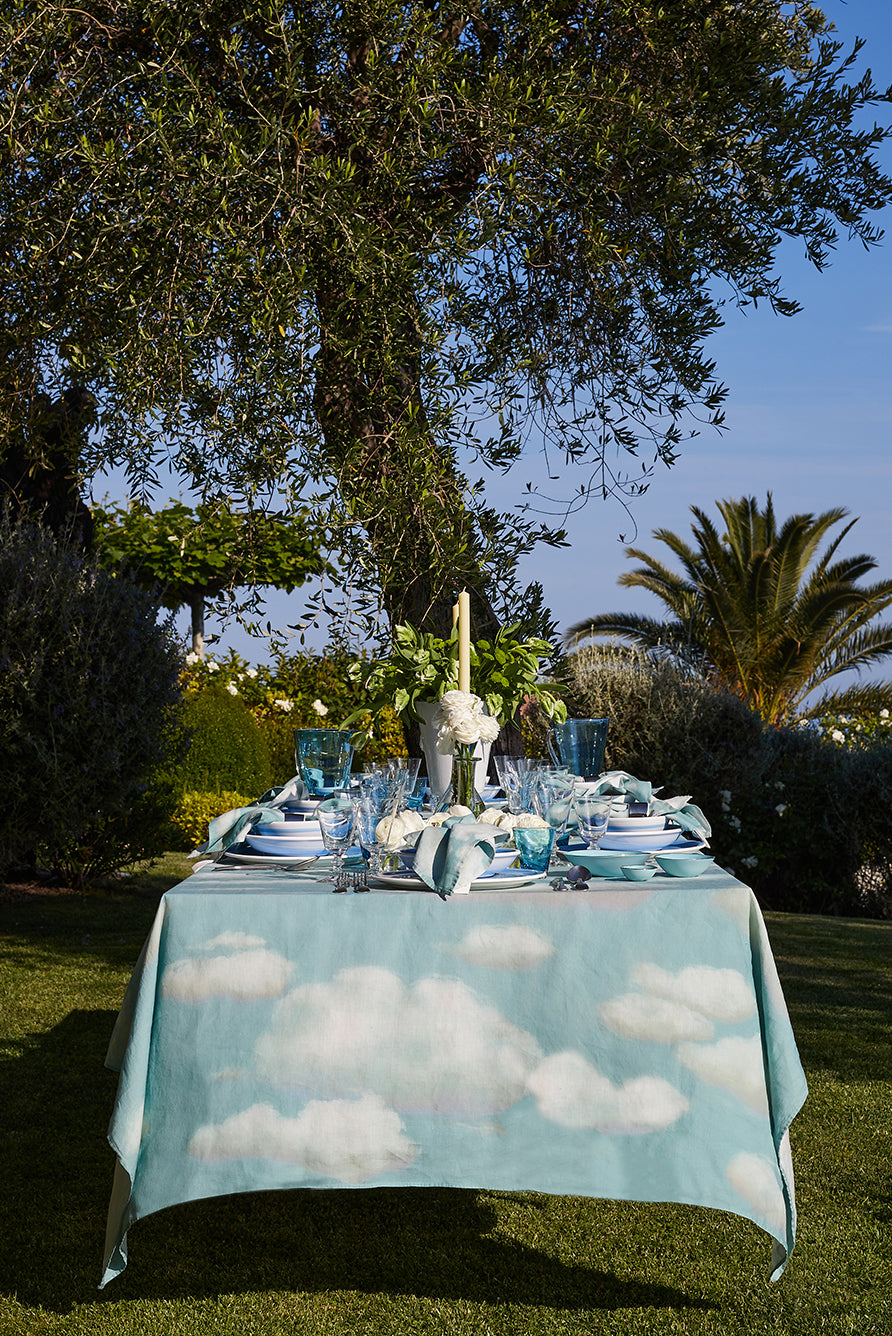 'Nuages' Cloud Linen Tablecloth in Blue