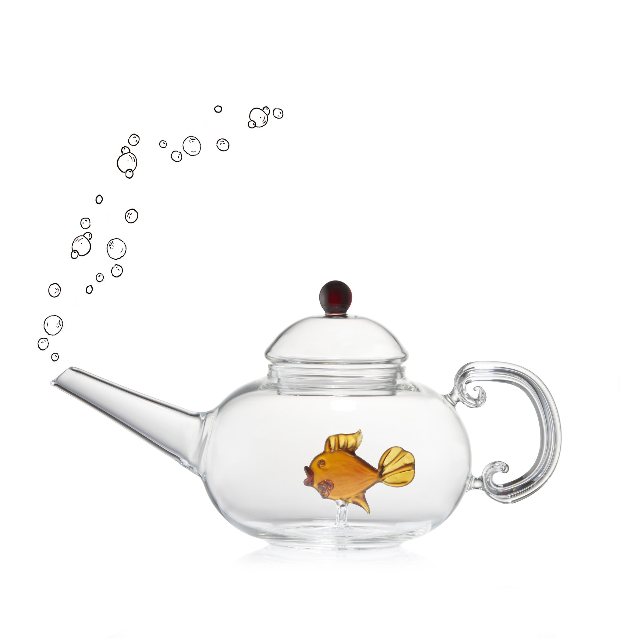 Handblown Orange Fish Tea Pot