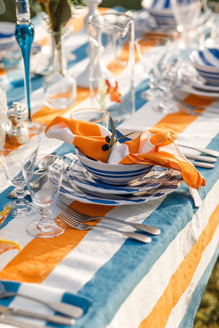 'Stripe' Linen Napkin in White & Orange, 50x50cm