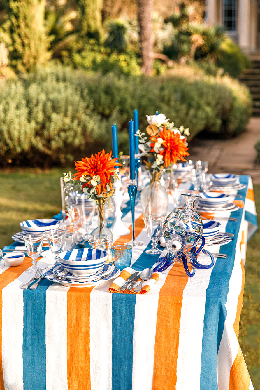 'Stripe' Linen Napkin in White & Orange, 50x50cm