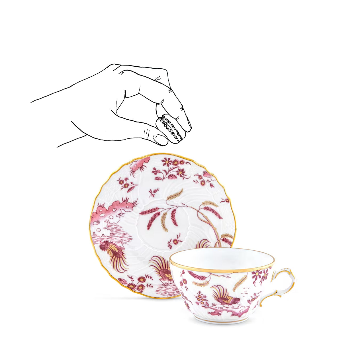 Ginori 1735 Oro di Doccia Magenta Tea Saucer 15cm & Tea Cup 9.5cm Set