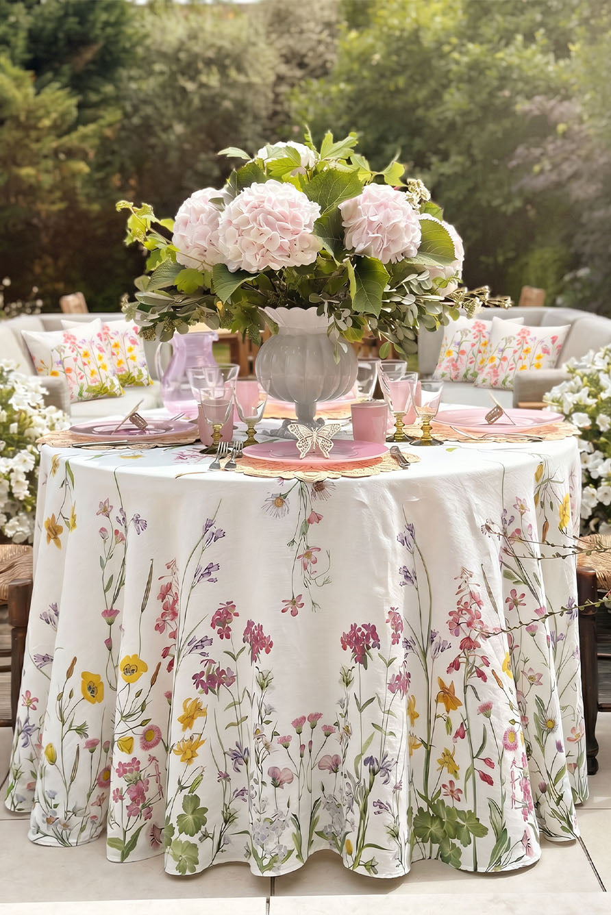 'Our June' Floral Linen Round Tablecloth, 260cm