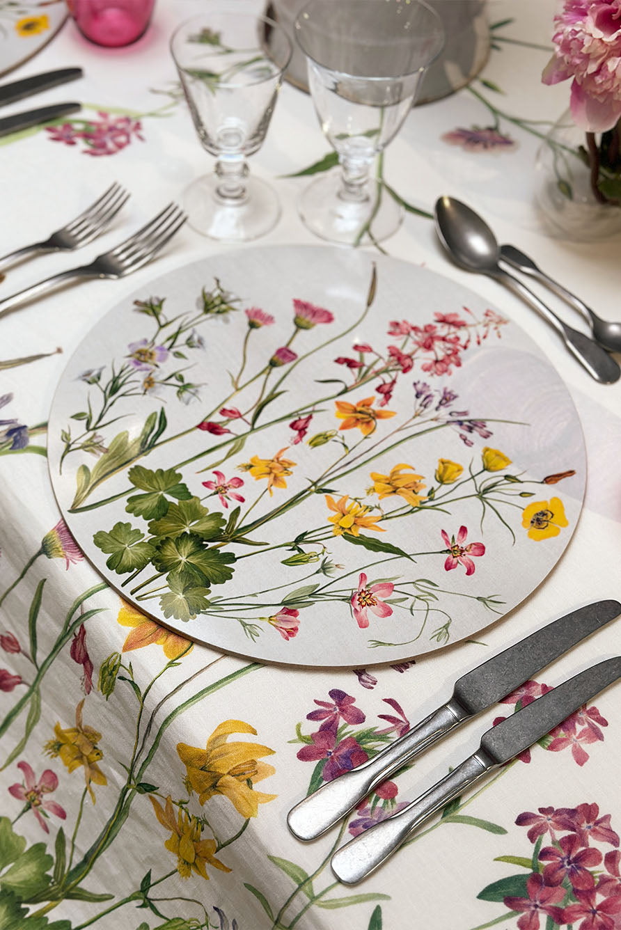 'Our June' Floral Round Cork-Backed Placemat, 34cm