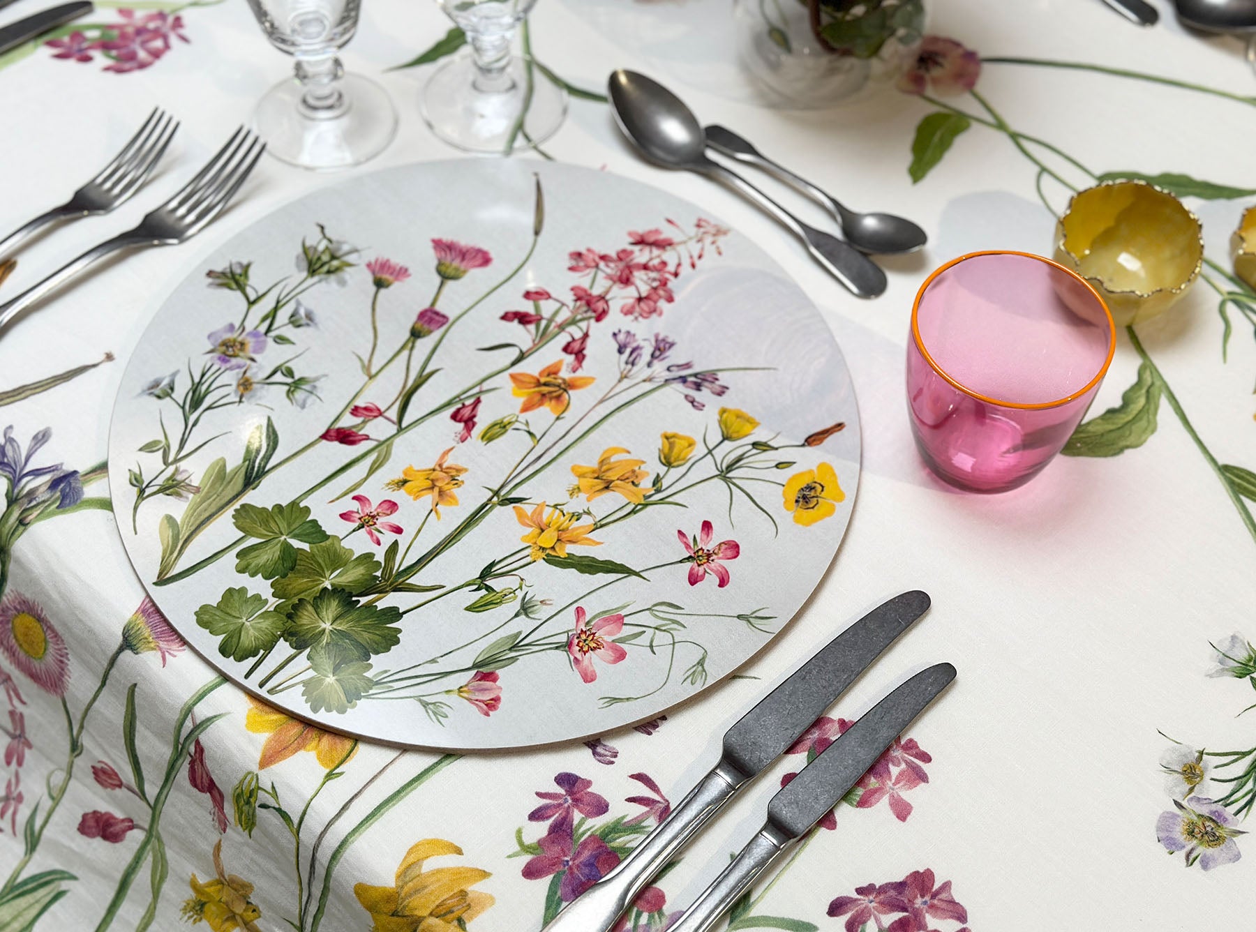 'Our June' Floral Round Cork-Backed Placemat, 34cm
