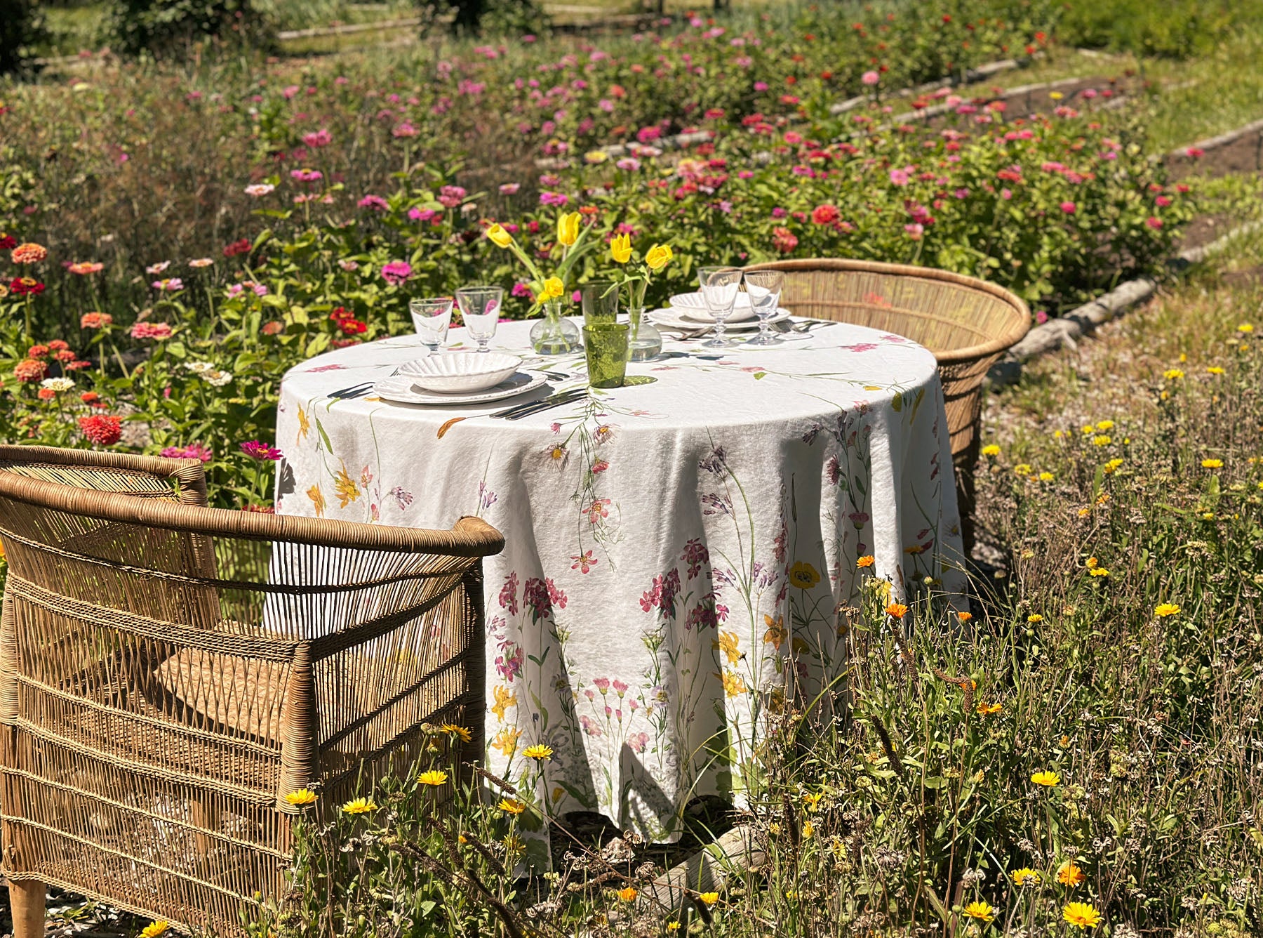'Our June' Floral Linen Round Tablecloth, 260cm