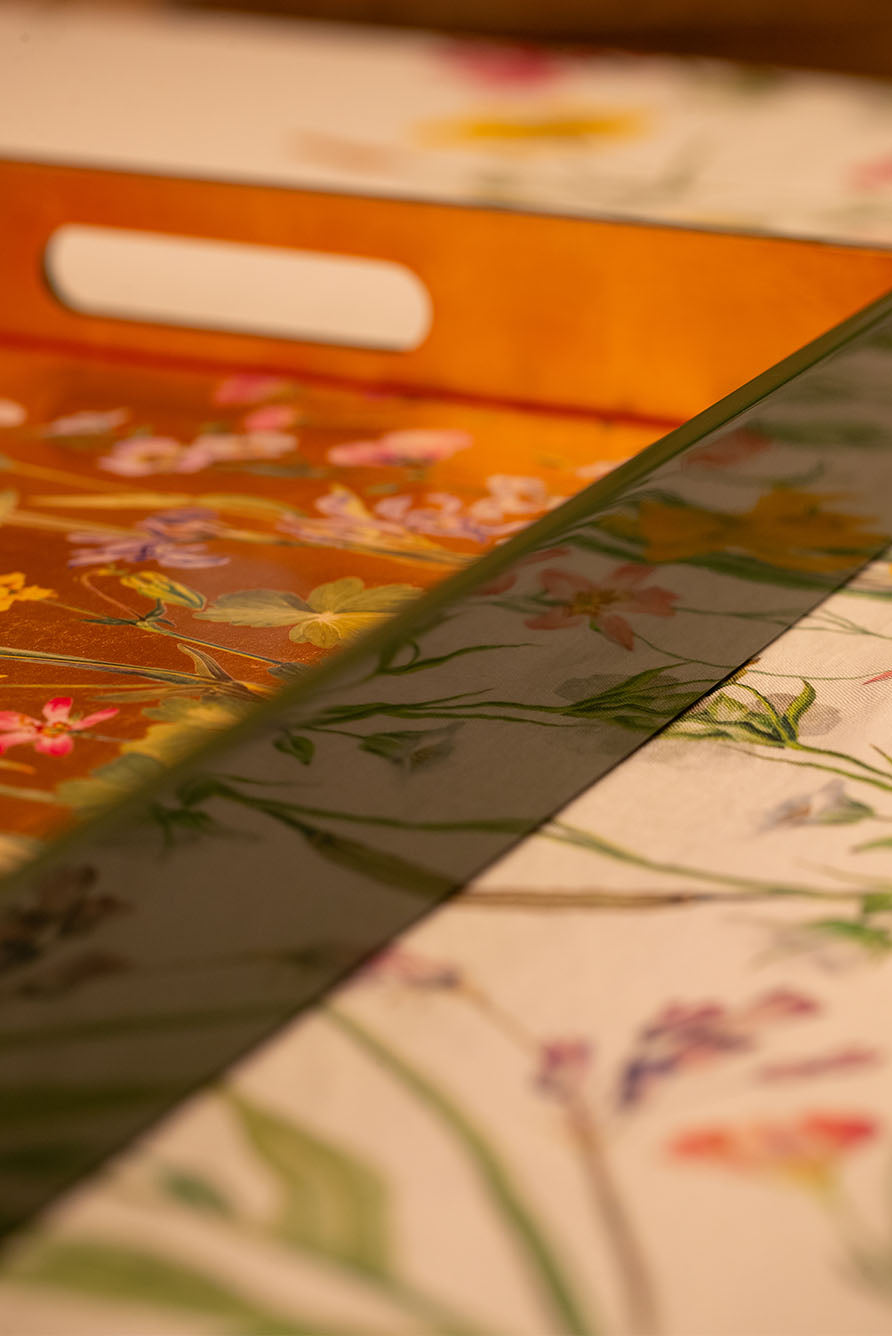 S&B Gold Leaf 'Our June' Floral Rectangular Lacquered Tray, 50cm x 40cm