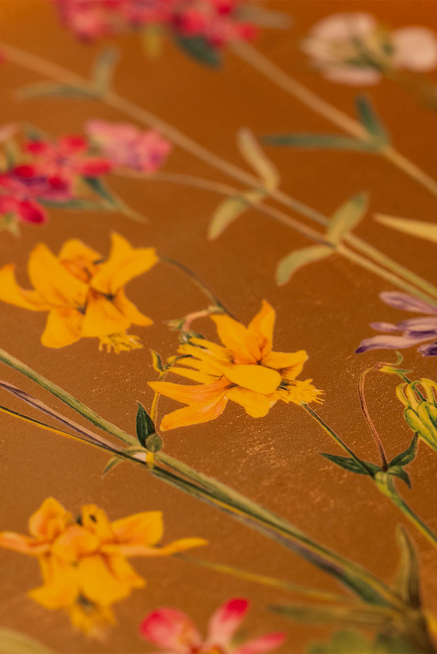 S&B Gold Leaf 'Our June' Floral Rectangular Lacquered Tray, 50cm x 40cm