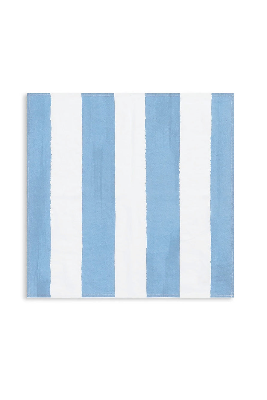 'Stripe' Linen Napkin in White & Pale Blue, 50x50cm