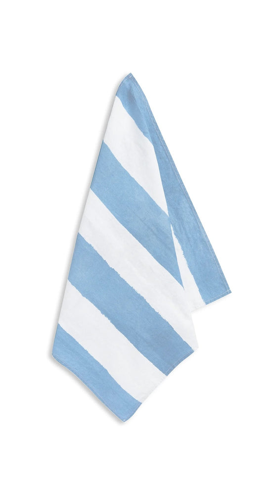 'Stripe' Linen Napkin in White & Pale Blue, 50x50cm