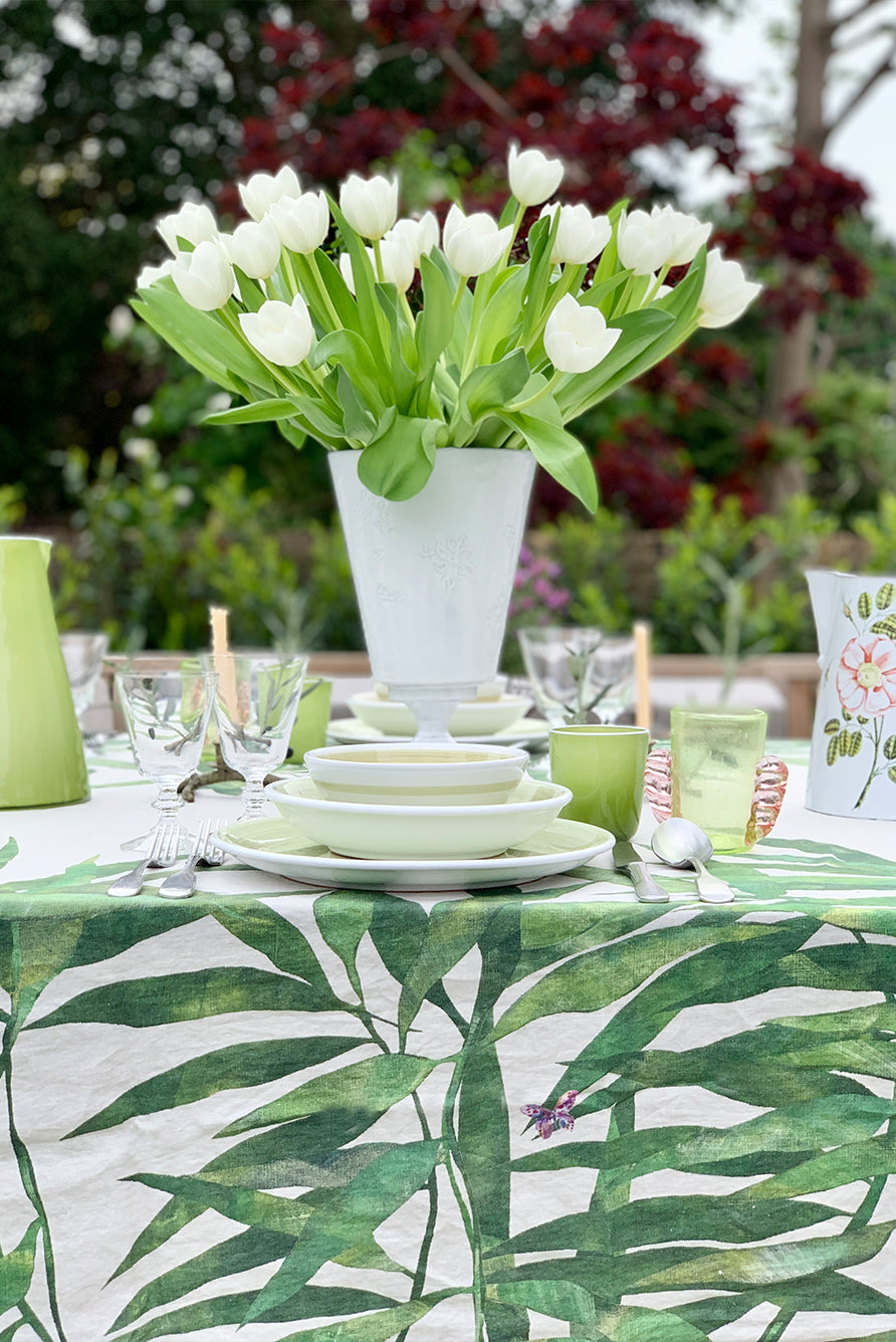 Les Palmiers Linen Tablecloth in Green