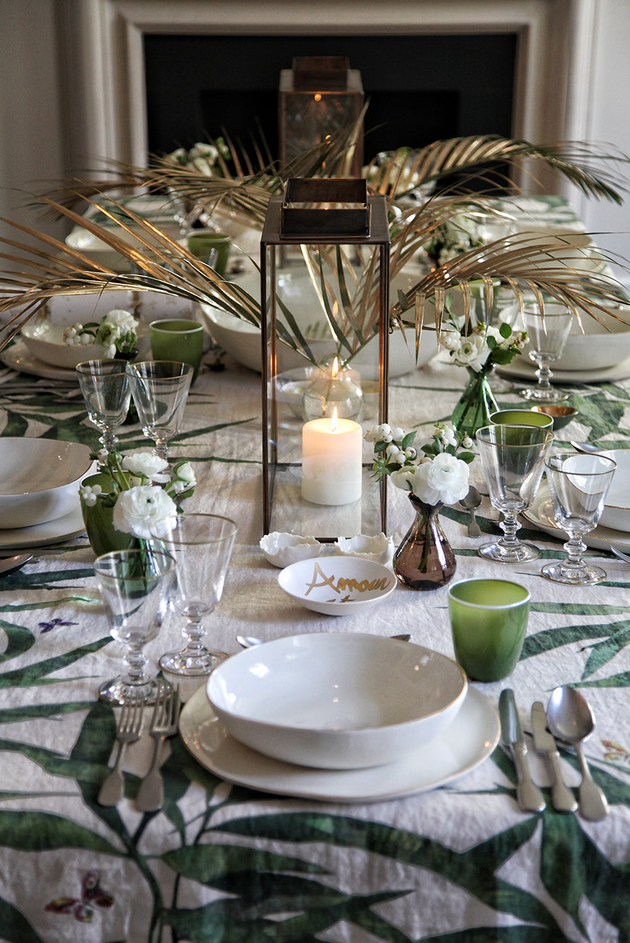 'Les Palmiers' Linen Tablecloth in Green