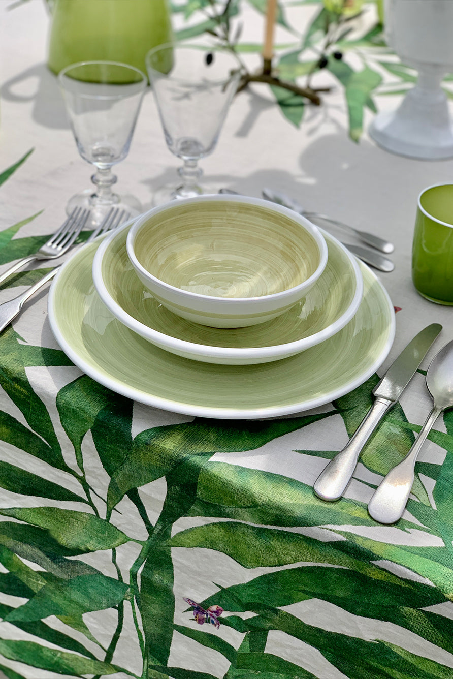'Les Palmiers' Linen Tablecloth in Green
