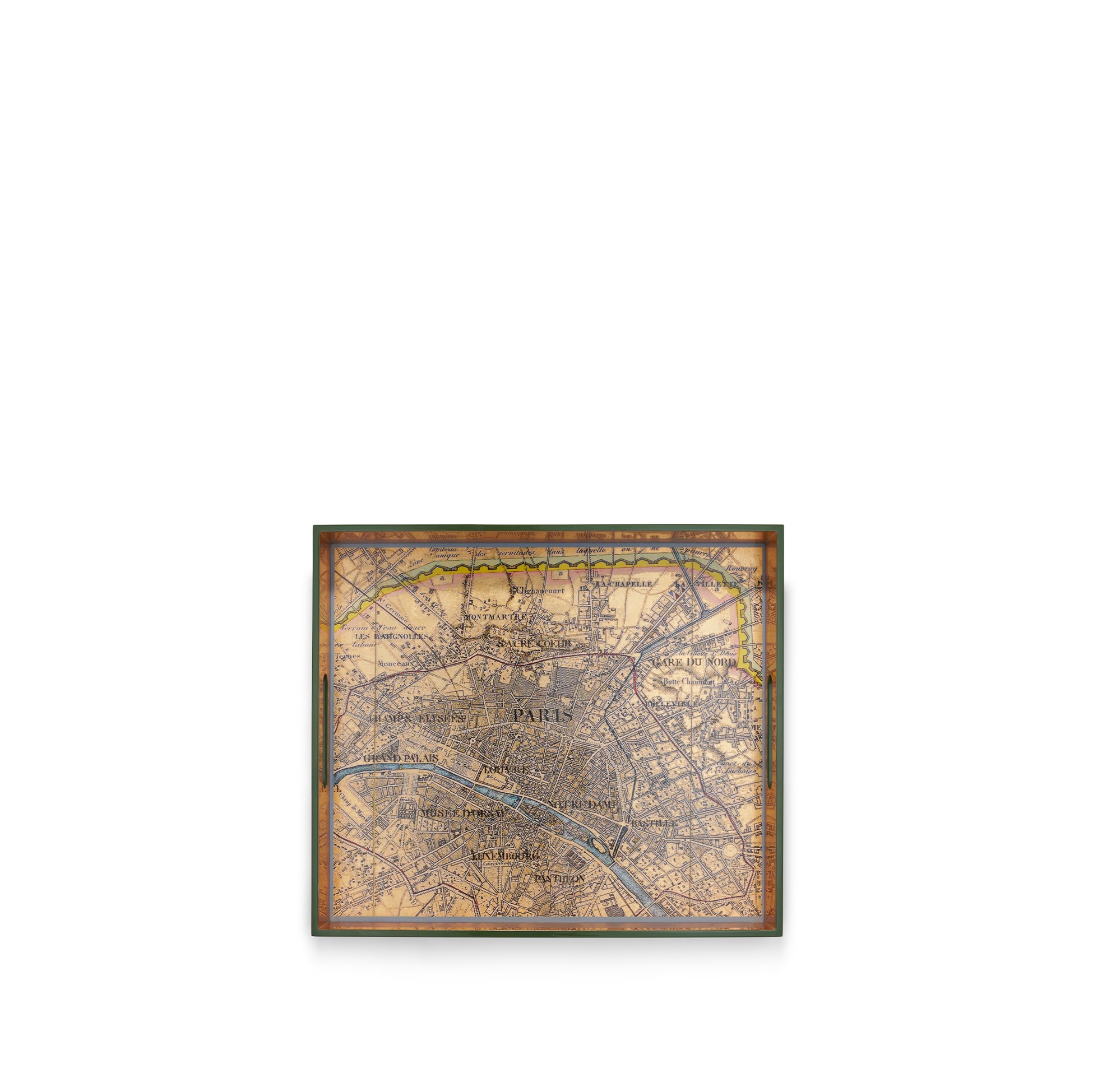 S&B Gold Leaf 'Paris Map' Rectangular Lacquered Tray, 40cm x 35cm