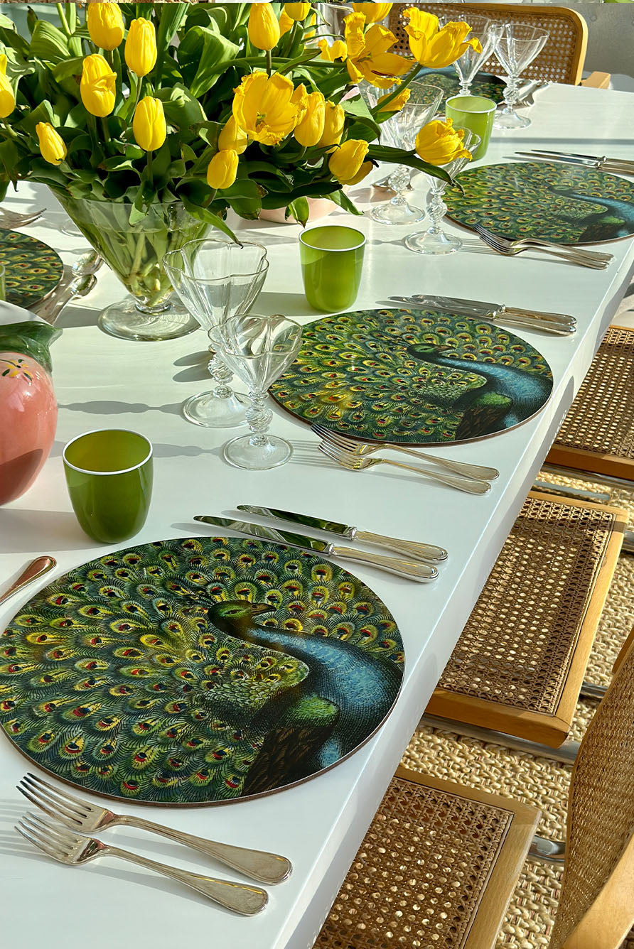 S&B x John Derian 'Peacock' Round Cork-Backed Placemat, 34cm